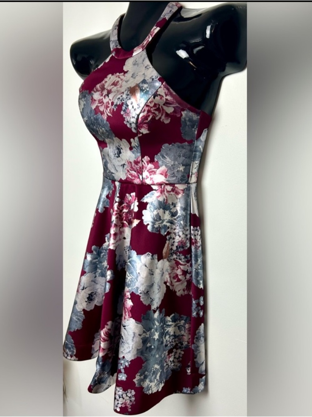 Sequin Hearts Burgundy and Silver Floral Dress